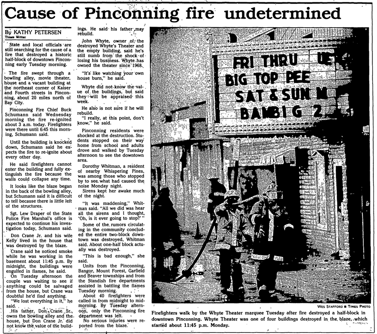 Whyte Theatre - August 1988 Fire Article